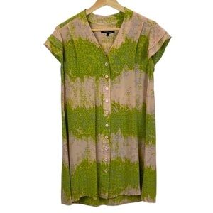 Nanette Lepore sz 2 100% Silk Ruffle Sleeve Button Front Mini Shirtdress